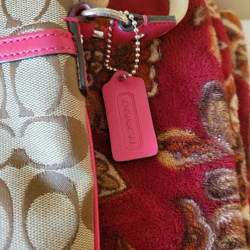 Coach Pink and Tan Crossbody Bag with Signature Monogram - Picture 9 of 9